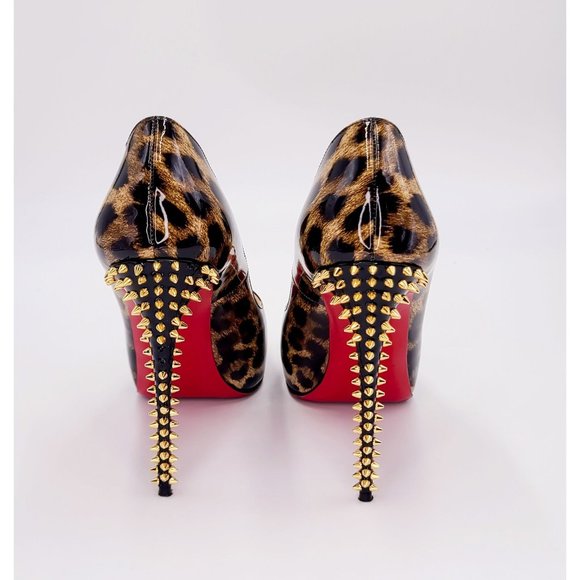 Christian Louboutin Pumps NEW VERY PRIVE Leopard Gold Peep Toe Heels Size 37.5 - Picture 8 of 10